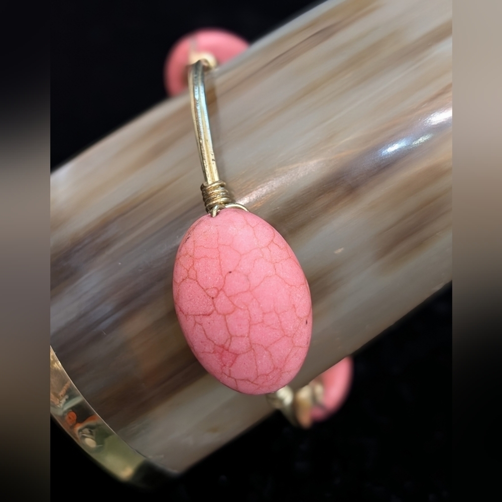 Bourbon and Bowties 3 Stone Pink Bangle Wire Bracelet Summer Jewelry Accessory